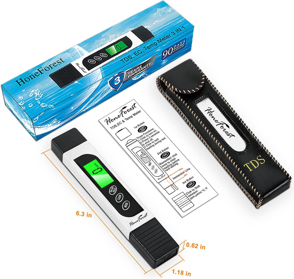 TDS Meter, Digital Water Tester - Accurate and Reliable, Measures TDS, EC & Temperature (°F/°C), 0-9990ppm, Water