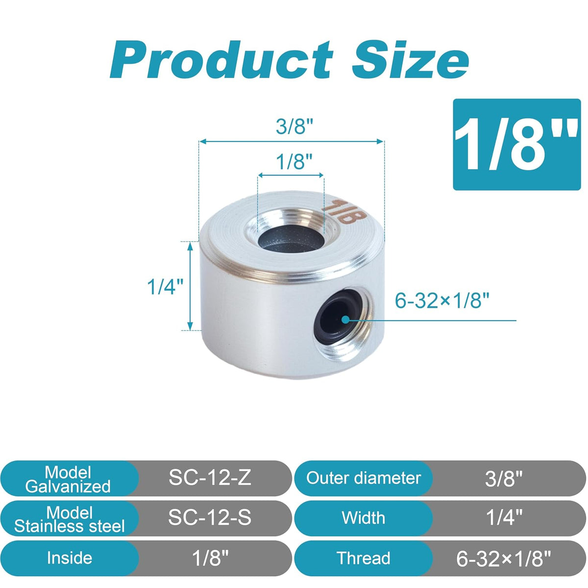 4pcs 1/8" bore Shaft Collar,Zinc Plated Set-Screw Shaft Collars