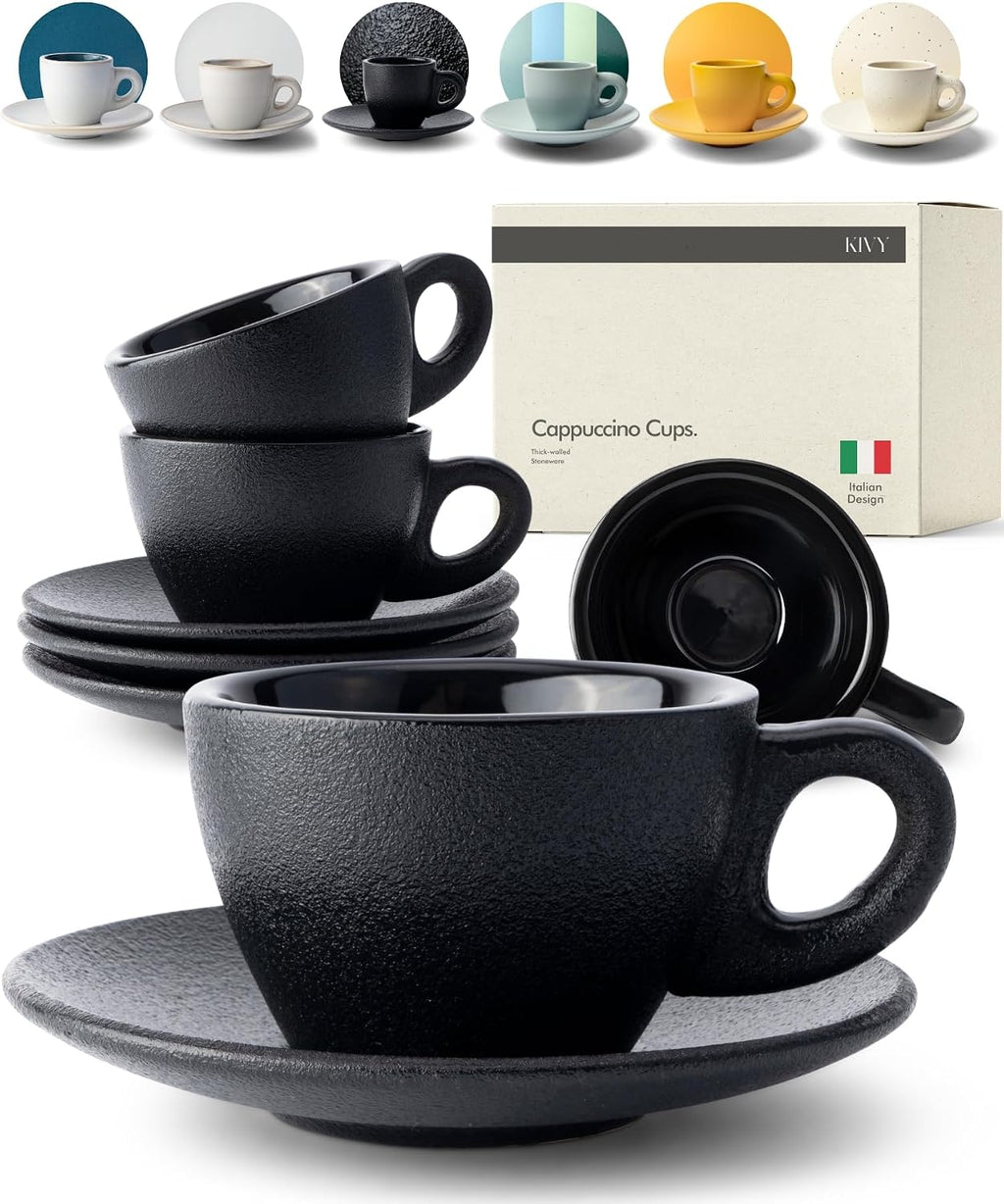 Cappuccino Cups set - 4x 8oz - Thick-walled stoneware cappuccino cup
