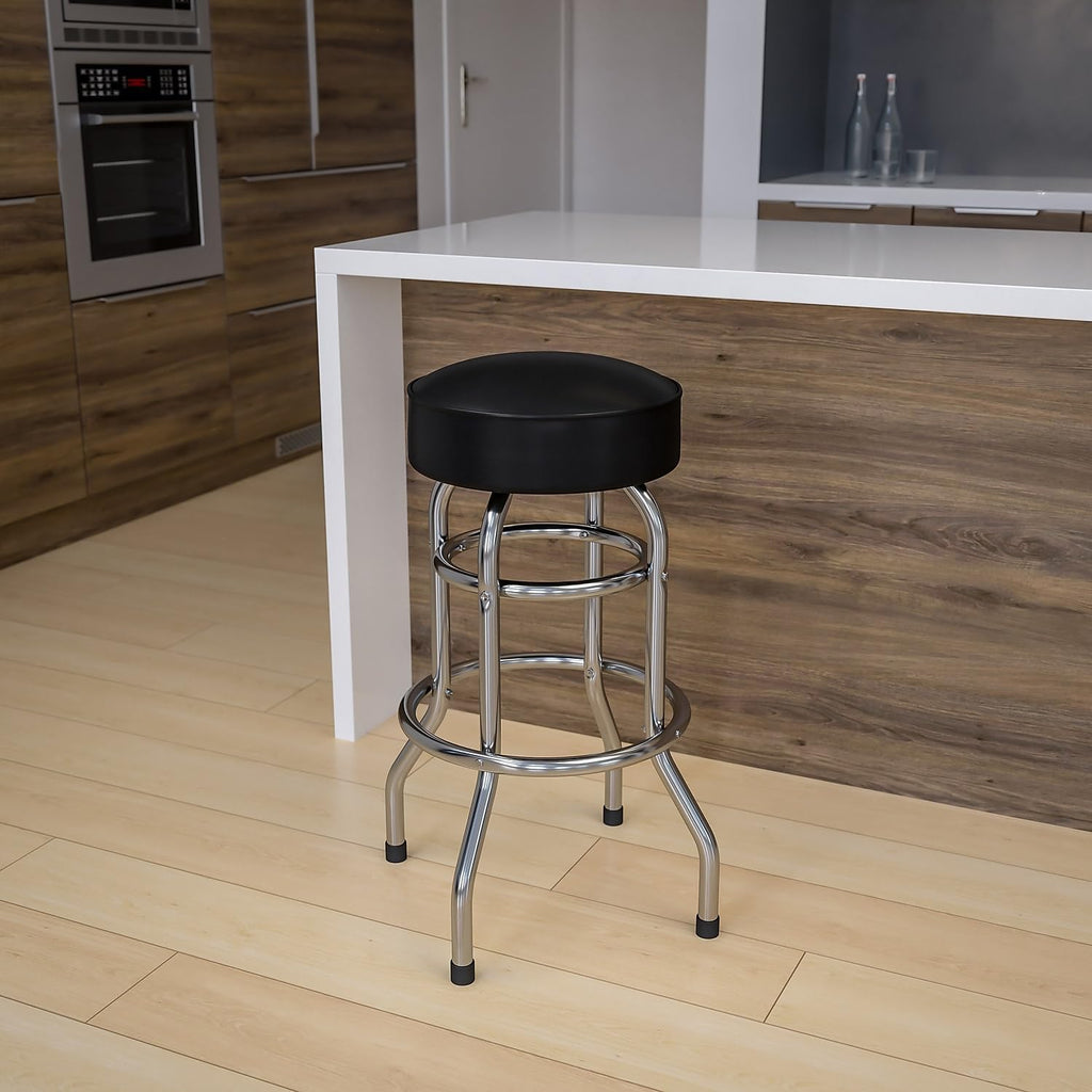 Double Ring Barstool with Padded Seat, Black, 2-Pack