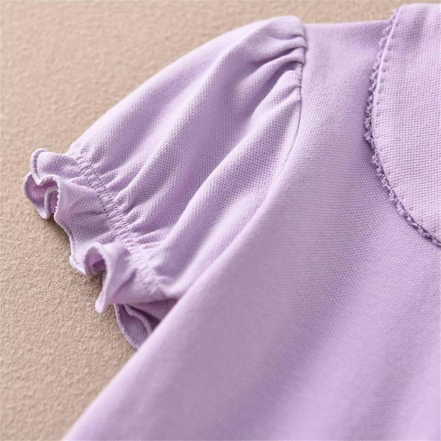 Girls Pure Cotton Polos Puff Sleeve Cute Peter Pan Collar Shirt Purple | Back to School Clothes for Teen Girls Kids