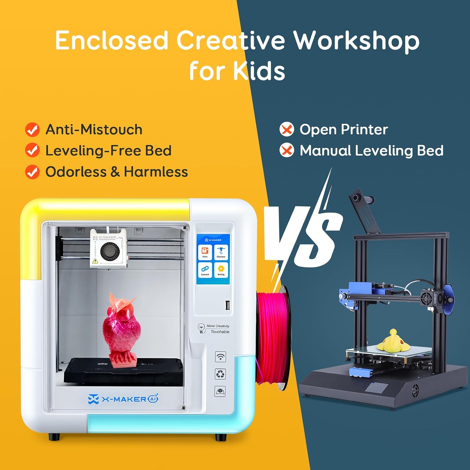 AI 3D Printer for Kids, Fast 400mm/s, 1500+ Models, Enclosed Safe | One-Click WiFi App Control, Leveling-Free 3D