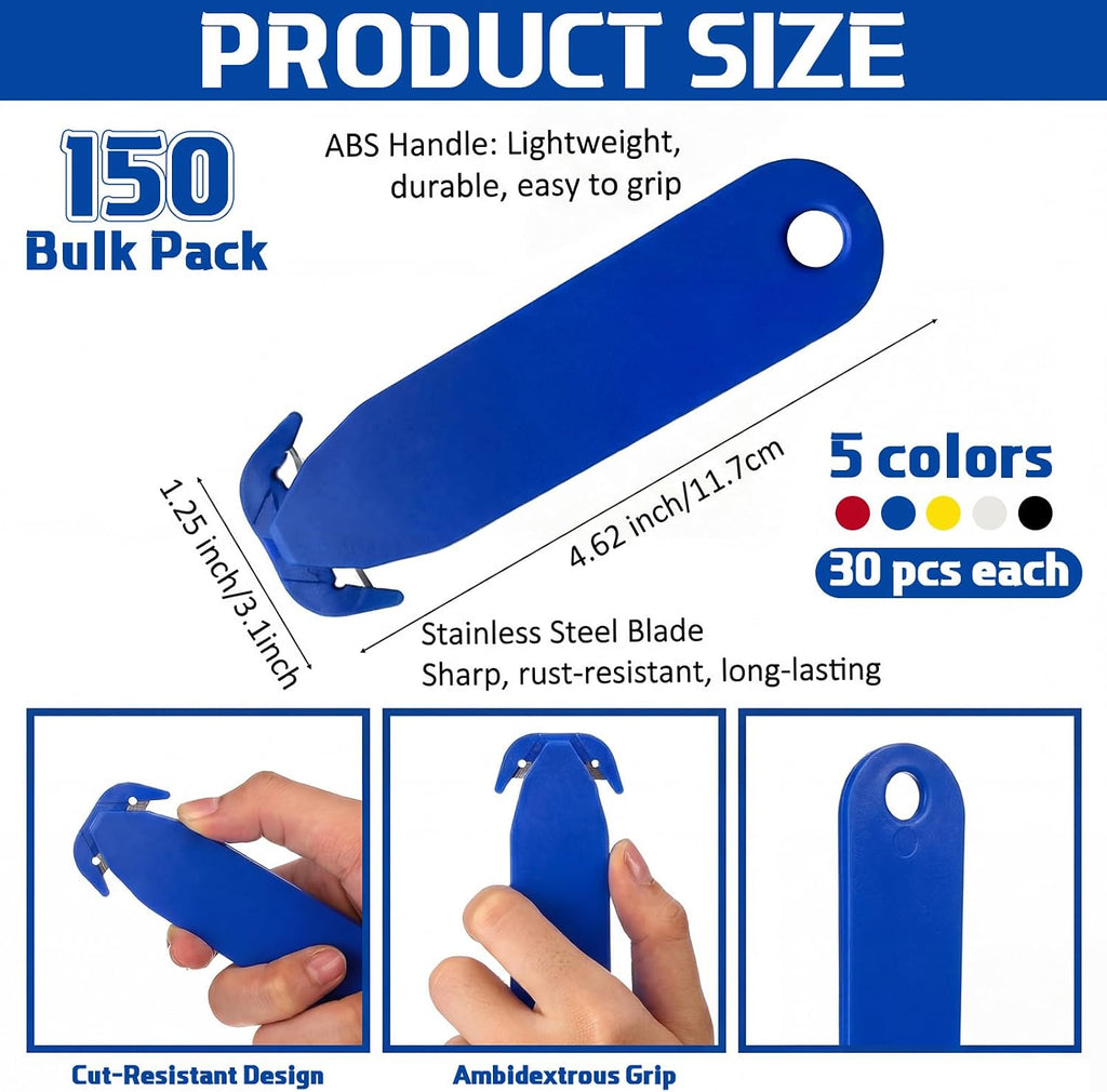 Safety Box Cutter, Stainless Steel Blade, Multicolor, 150 Pcs