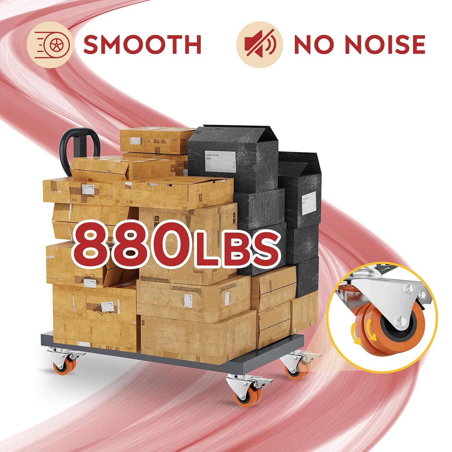 2 Inch Heavy Duty Caster Wheels Set of 4 Locking Plate | 880lb, 360° Swivel, TPR Floor-Safe, Industrial Casters