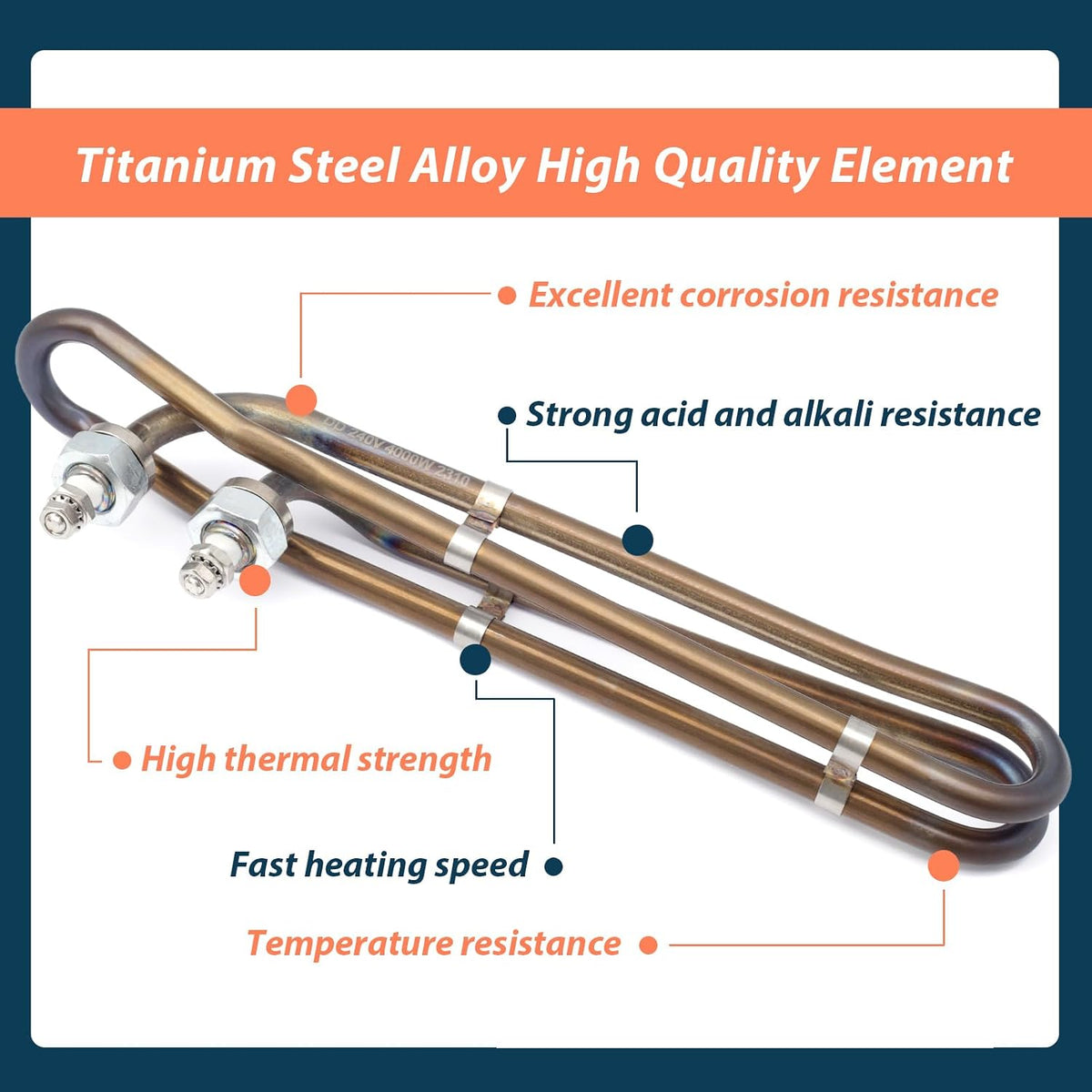 4KW 240V Heater Element with Mounting Hardware Compatible with Flo-Thru Balboa Hot Tub Heating Element, Universal Applicable in Spas Electric Heaters Or Swimming Pools
