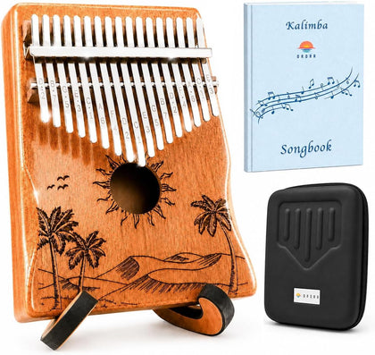 Kalimba 17 Keys Thumb Piano with 25-Song Songbook | Case & Stand | Varnished wood finger piano with protective case