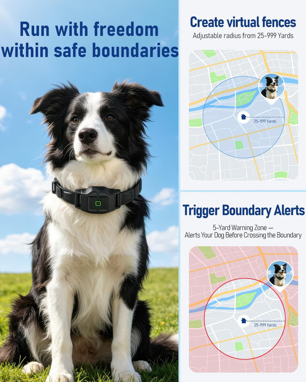 GPS Wireless Dog Fence for Dogs, 2-in-1 Training Collar, 25–999 Yards