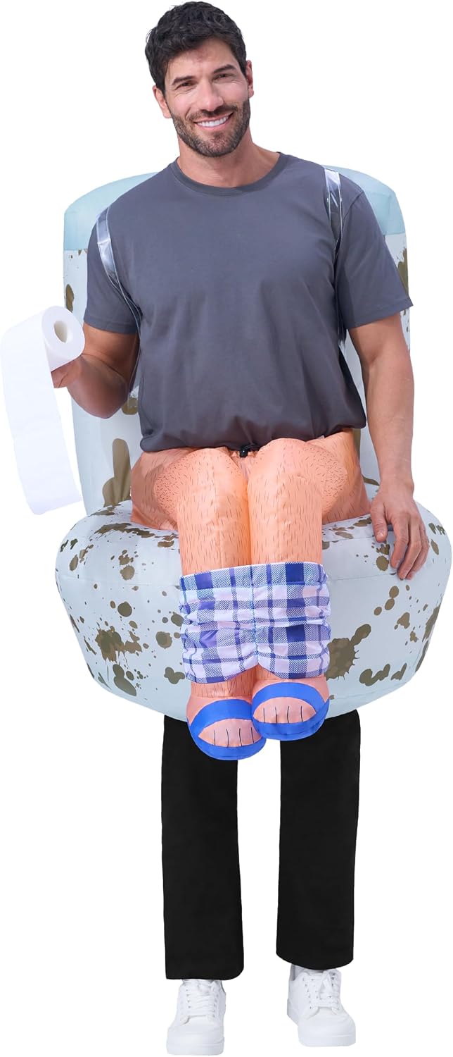 Adults Inflatable Costumes, Sitting on a Toilet Inflatable Costume, Funny Blow Up Costumes for Halloween Costume