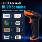 Barcode Scanner 2D Wireless Handheld: BT 2.4G USB, HW0002-O, Orange