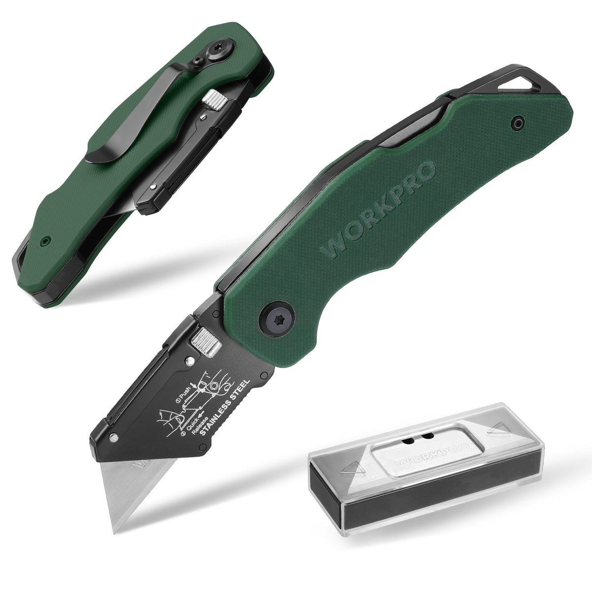 Folding Utility Knife G10 Handle with Stainless Steel Head, Quick-change Blade & Back Lock, Heavy Duty Box Cutter