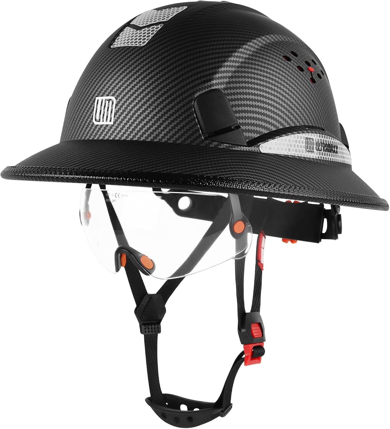 Full Brim Hard Hat with Built-in Visor, ANSI Z89.1 OSHA Approved Construction Safety Helmet with Chin Strap for Men