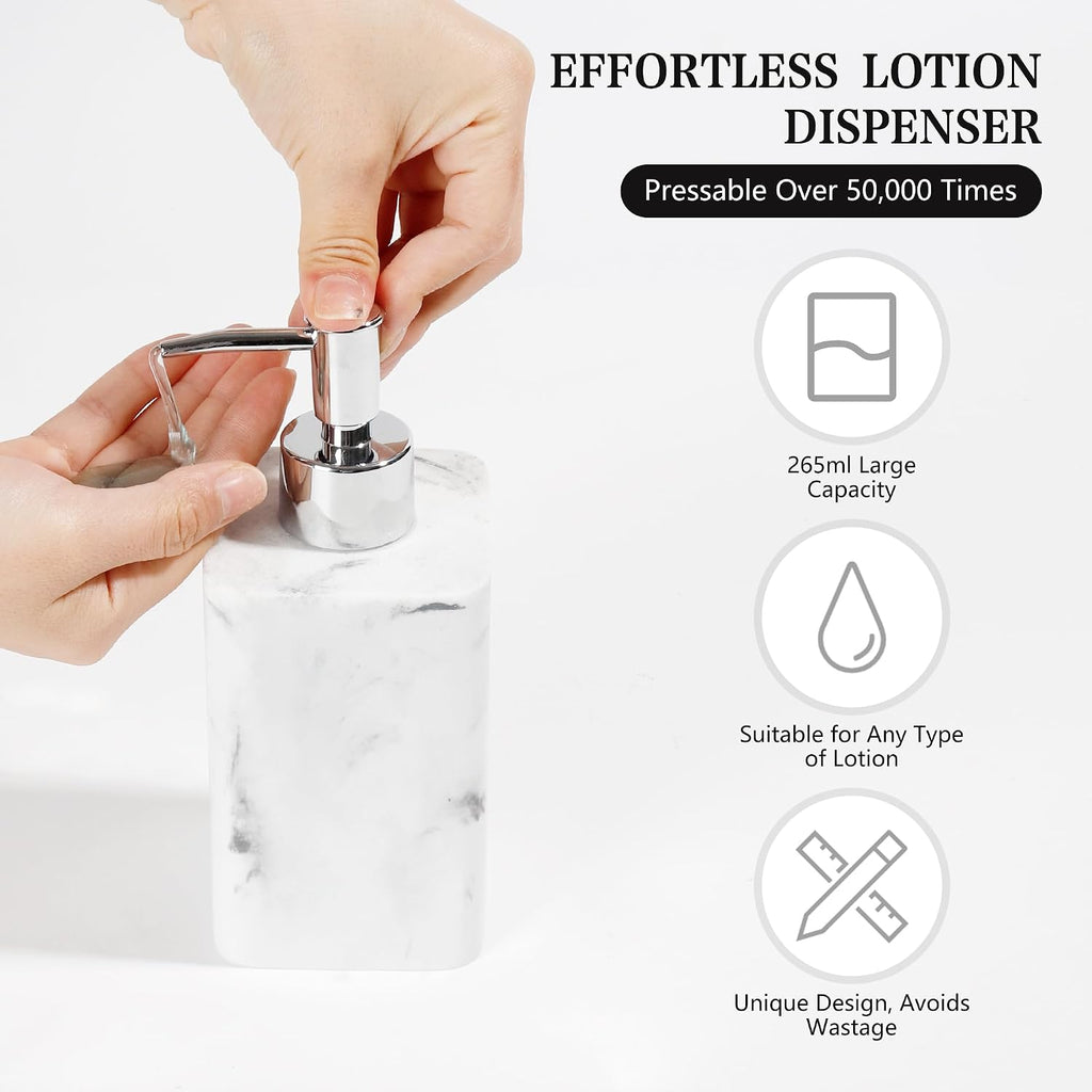 Bathroom Accessories Set, 4 Piece Toothbrush Holder Set Marble White | Bathroom Accessory Set with Soap Dispenser
