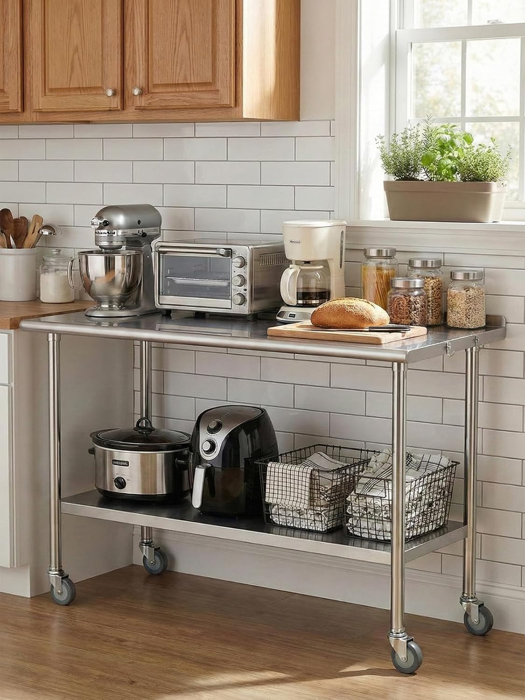 NSF Stainless Steel Prep Table 30X48 inch, Backsplash & Casters