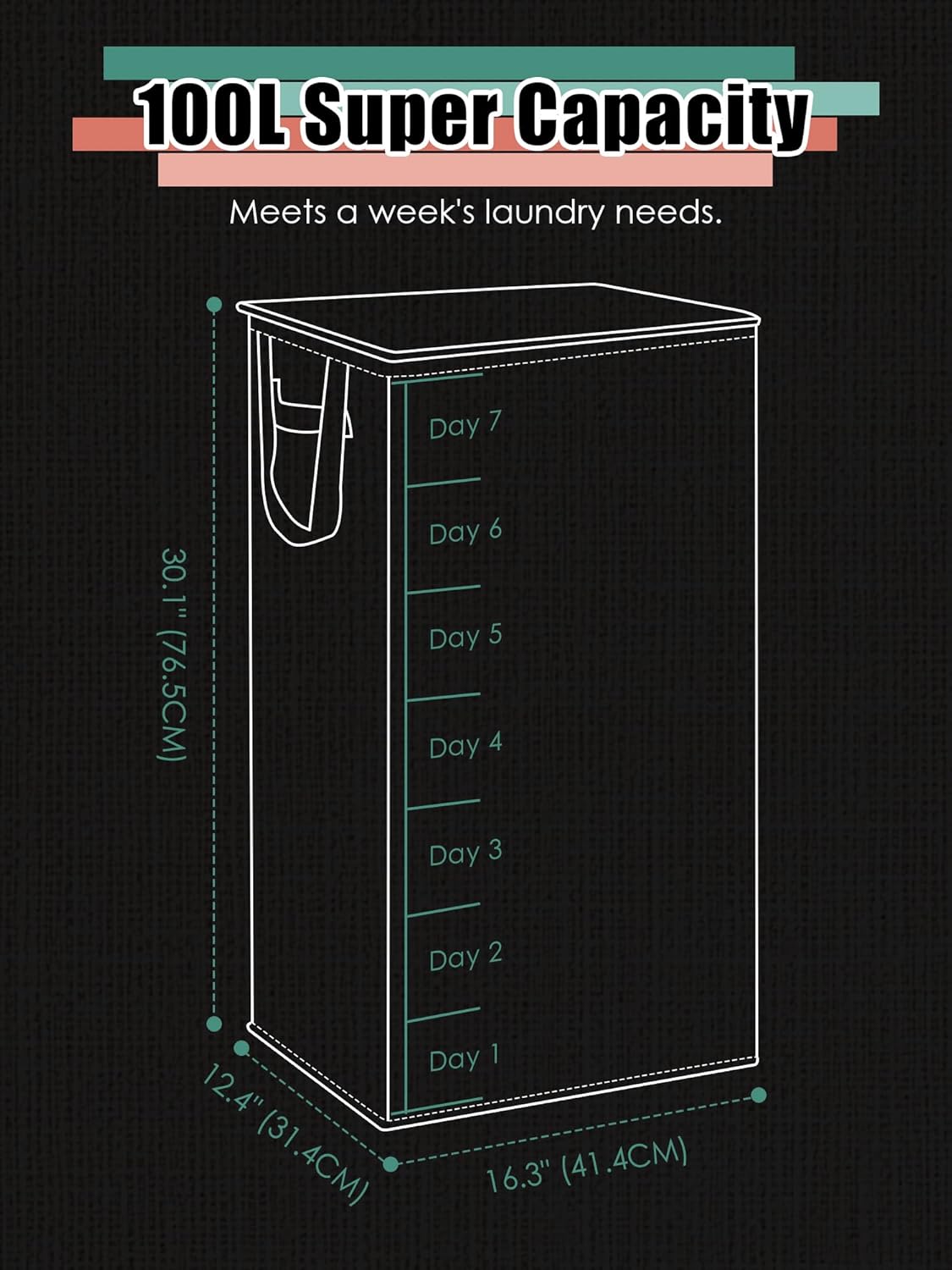 Laundry Hamper with Lid, Reinforced Sturdy Clothes Hamper with Anti-Puncture Base, Large Collapsible Laundry Basket