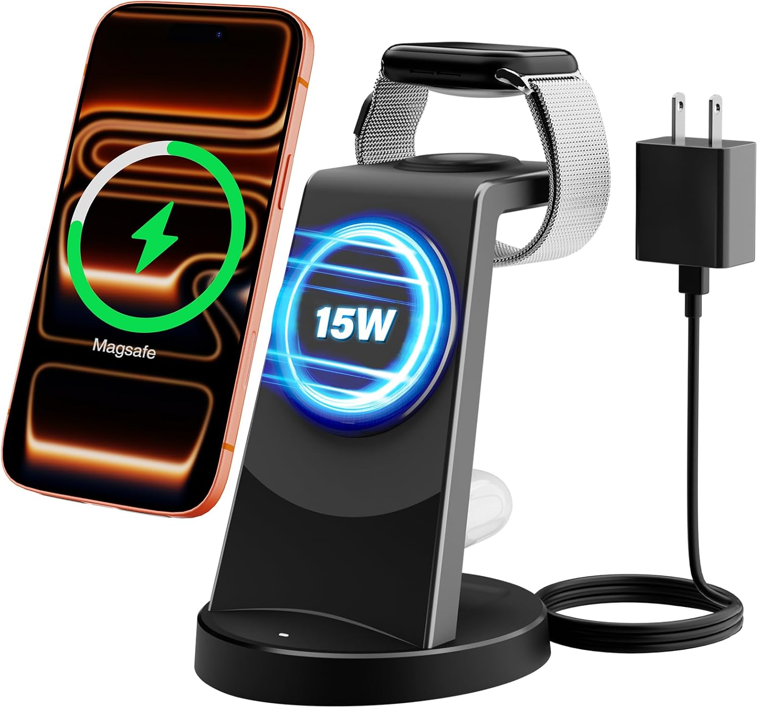 MagSafe Charger 15W Magnetic 3-in-1 Wireless Charging Station for Apple | Phone and Watch Charger for Apple Multiple