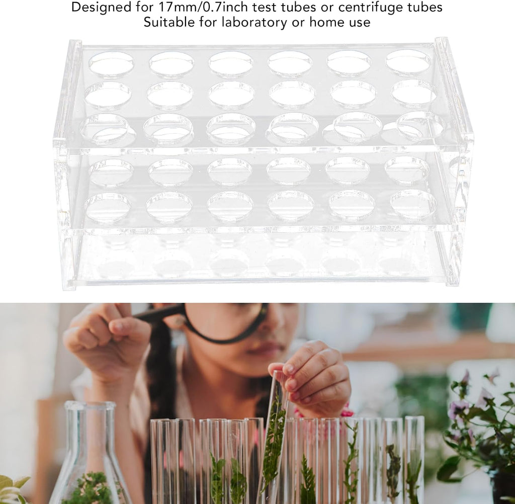 17mm Test Tube Rack with 18 Holes - Sturdy Transparent Centrifuge Tube Holder for 10ml and 15ml Test Fits 10ml 15ml