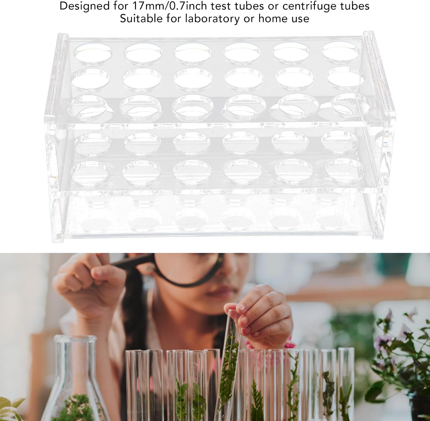 17mm Test Tube Rack with 18 Holes - Sturdy Transparent Centrifuge Tube Holder for 10ml and 15ml Test Fits 10ml 15ml