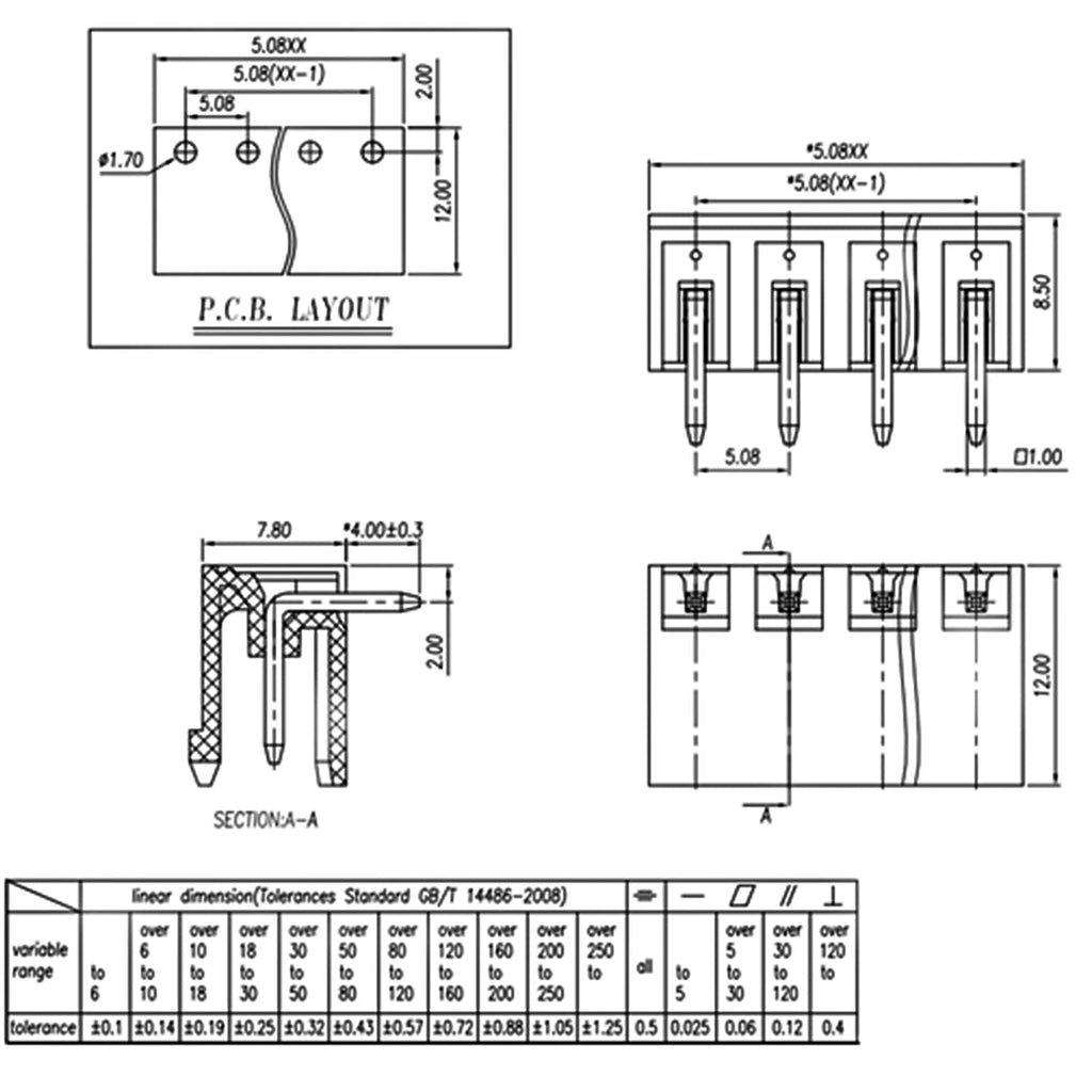 5.08mm 4 Pin Right Angle Pluggable Terminal Block 10 Set