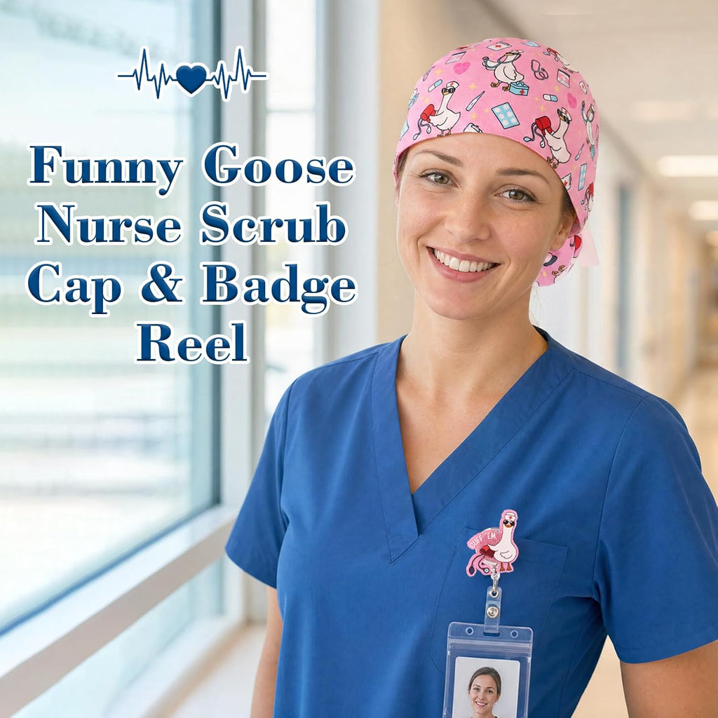 2 Pcs Scrub Cap for Women Nurse Hat with Badge Reel
