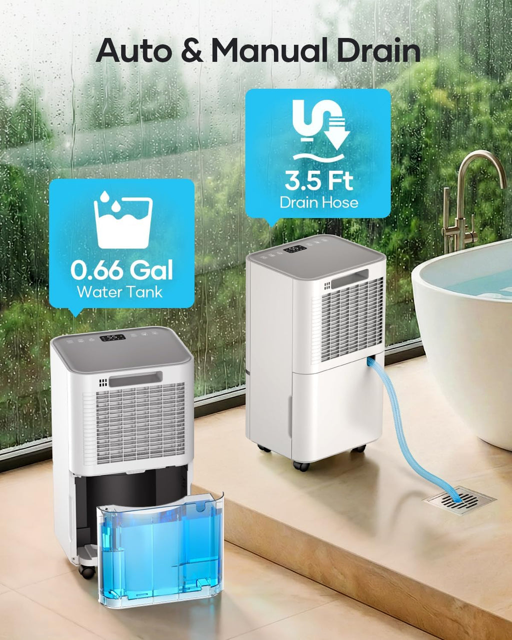 34 Pints Dehumidifier for Basement with Drain Hose Up to 2500 Sq.Ft, Compressor Dehumidifiers for Home, Bedroom