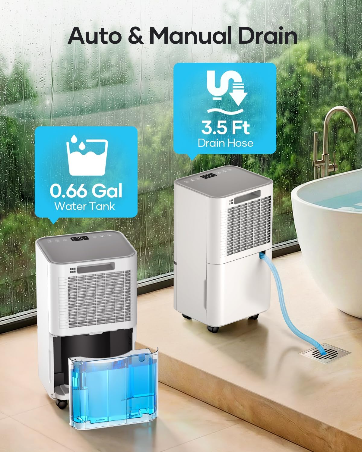 34 Pints Dehumidifier for Basement with Drain Hose Up to 2500 Sq.Ft, Compressor Dehumidifiers for Home, Bedroom