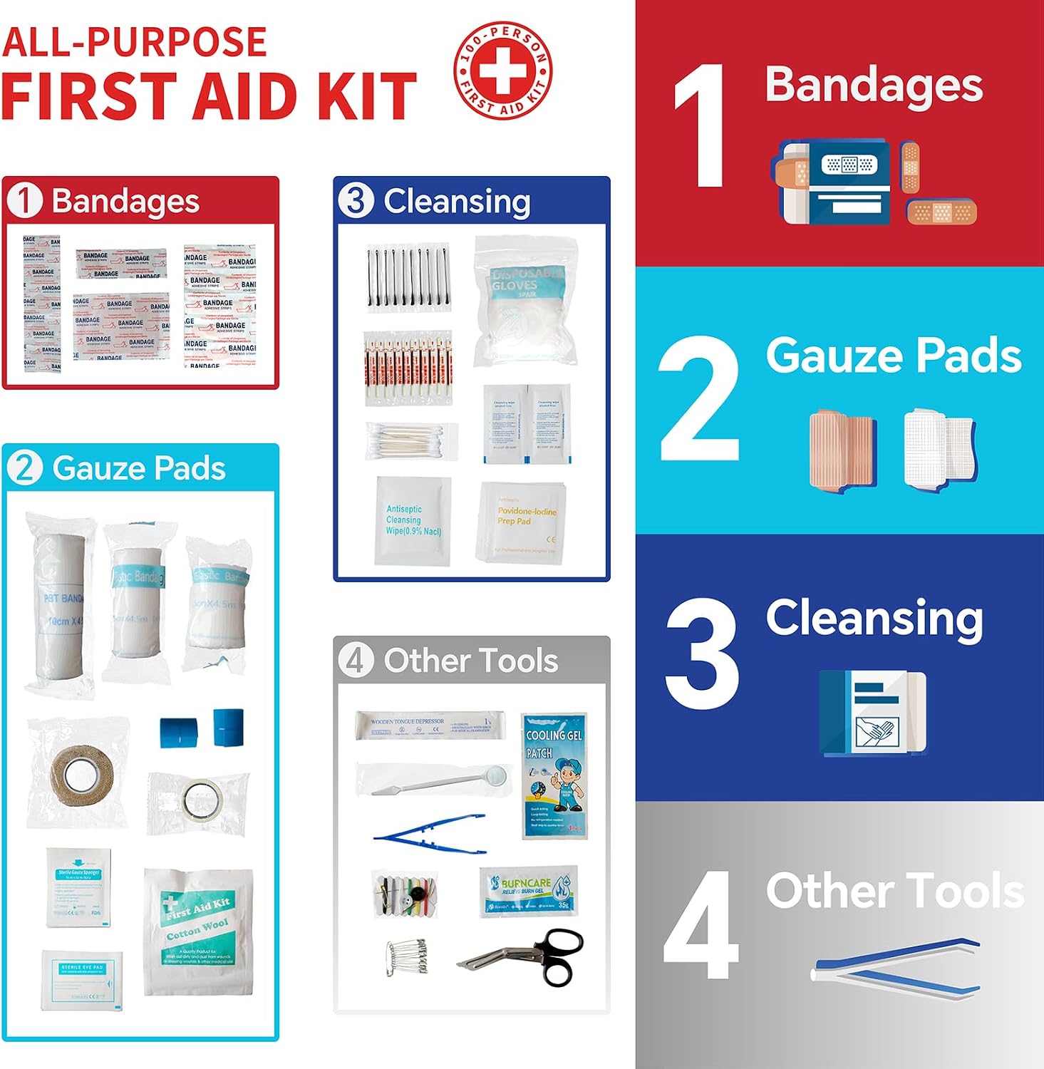 350-Piece All-Purpose 100-Person Emergency First Aid Kit – Waterproof Plastic Case | Clearly Organized for Fast