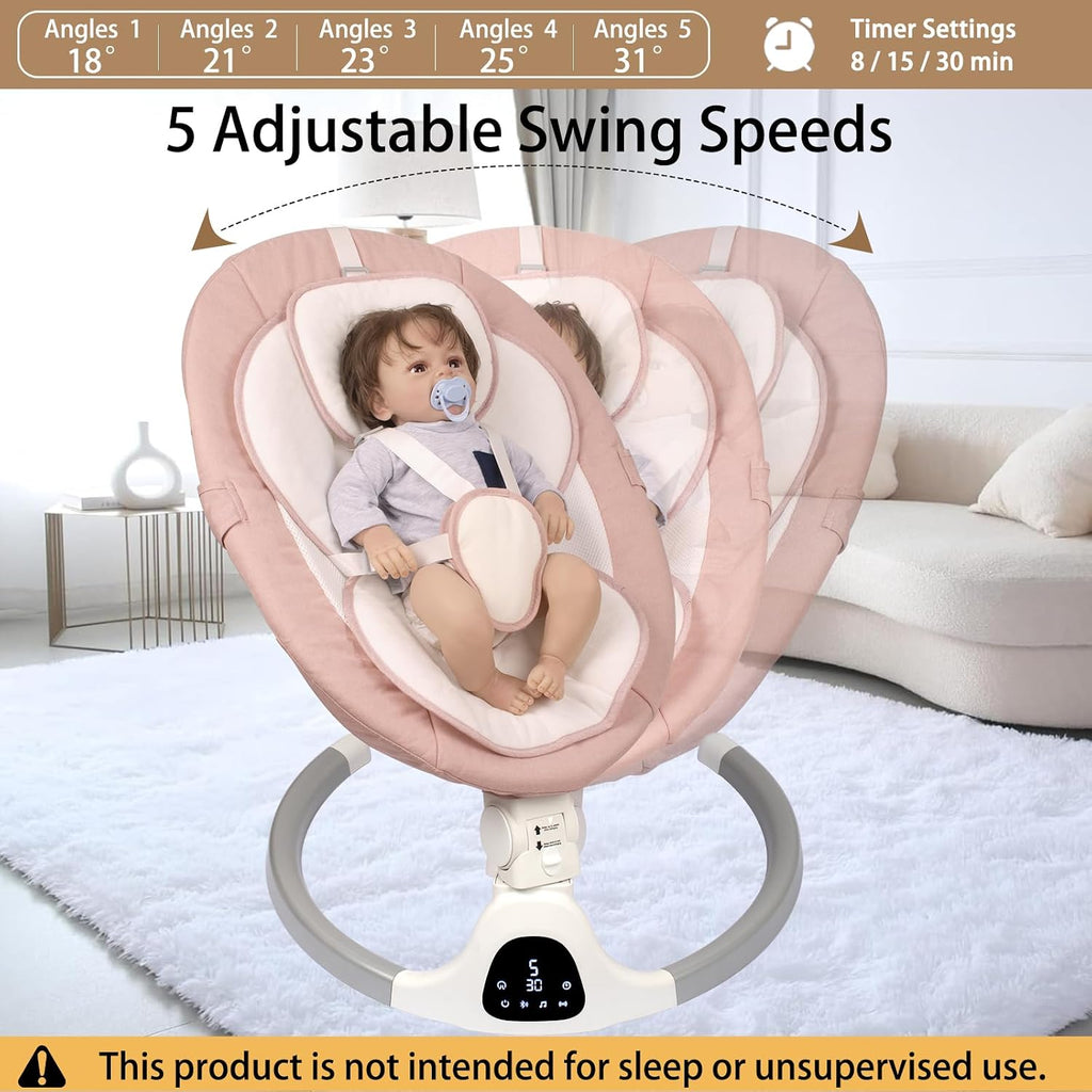 Electric Baby Swing for Infants 0-9 Months, Portable Infant Swing with 5 Swing Speeds, Bluetooth Audio, Remote