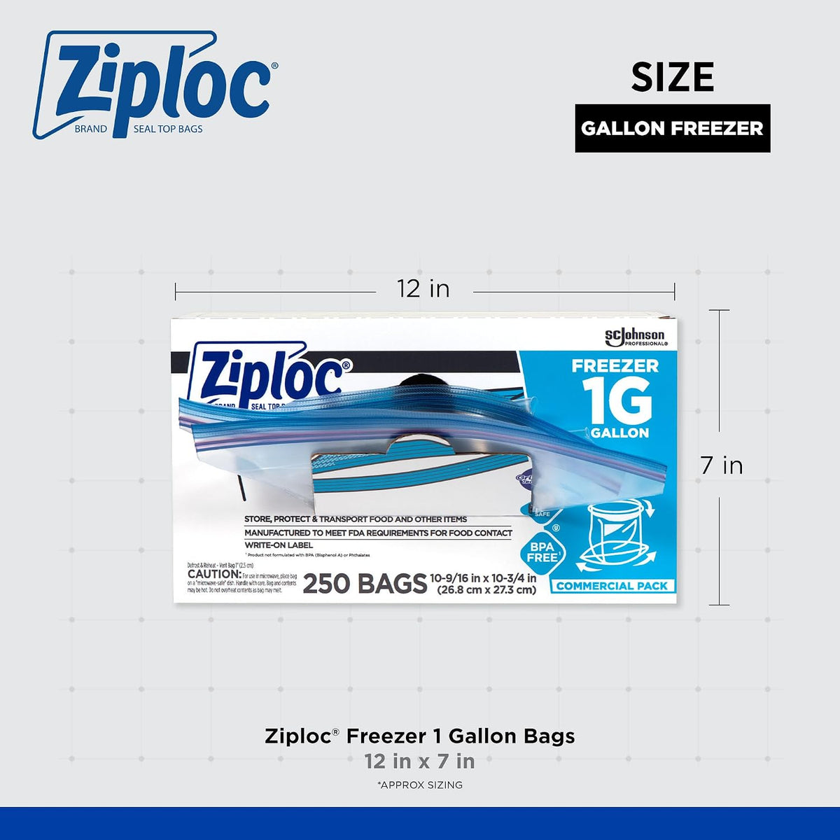 Ziploc Gallon Freezer Bags, Grip n Seal, 250 Count