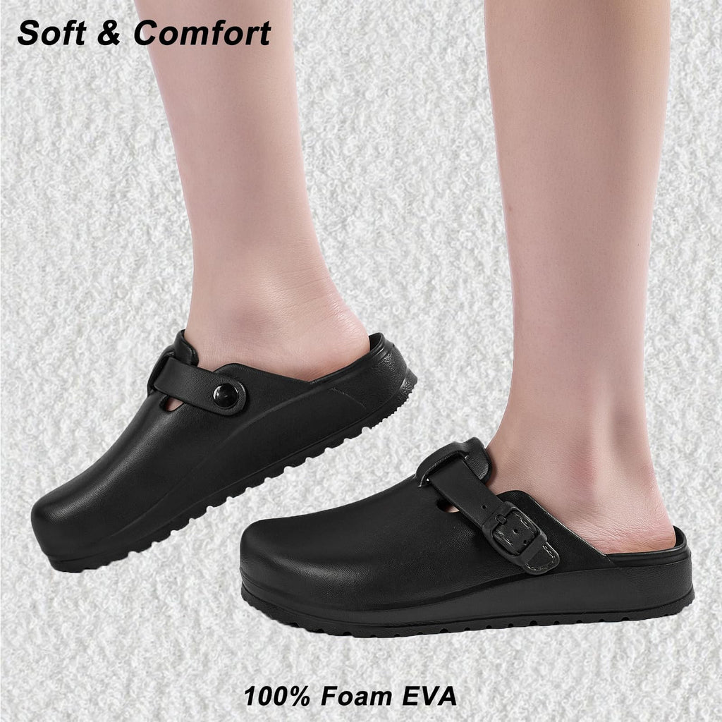 Arch Support Work Clogs Slip Resistant Shoes for Chef Nurse Black