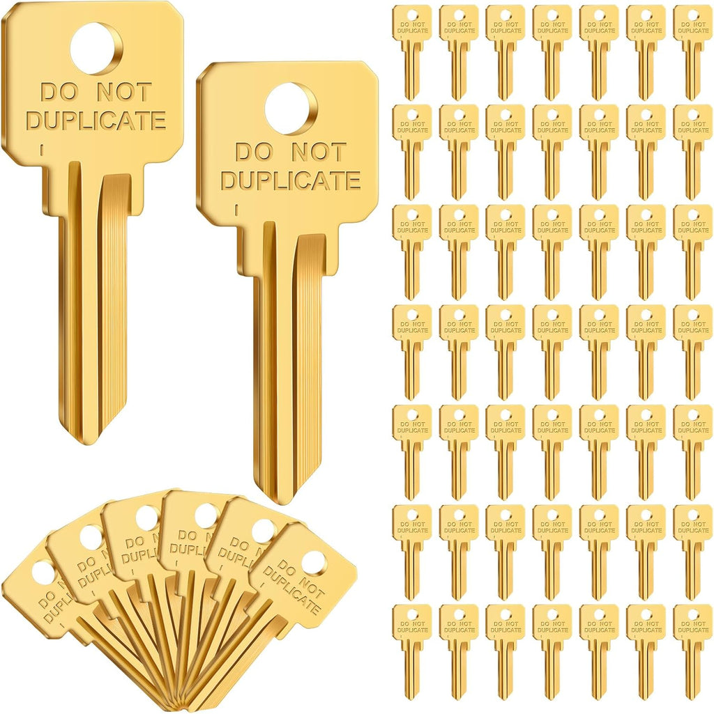 Pack of 50 Brass Key Blanks Uncut Blank Keys, Gold, Kw1 | Copper Do Not Duplicate Keys, Dnd House Key Blanks, for