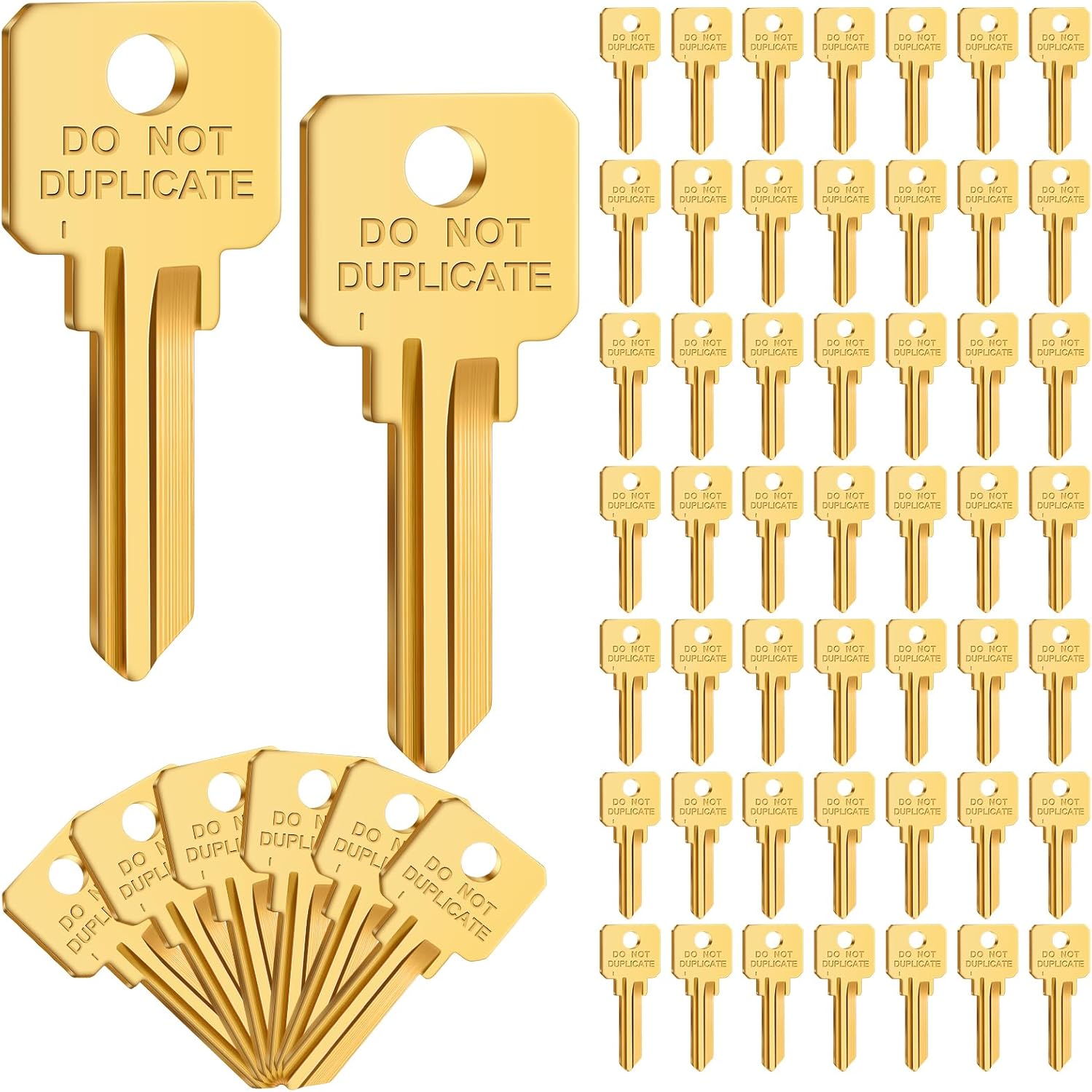 Pack of 50 Brass Key Blanks Uncut Blank Keys, Gold, Kw1 | Copper Do Not Duplicate Keys, Dnd House Key Blanks, for