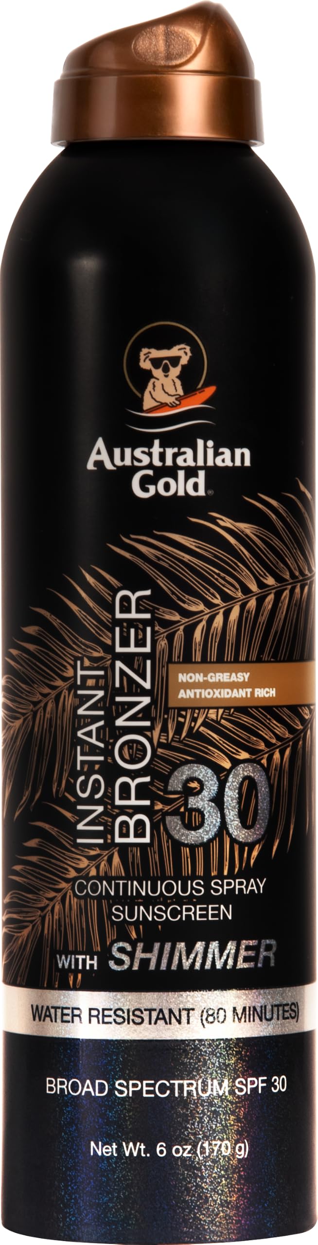 Sunscreen Spray SPF 30 | Instant Bronzer & Shimmer, 6 Fl Oz
