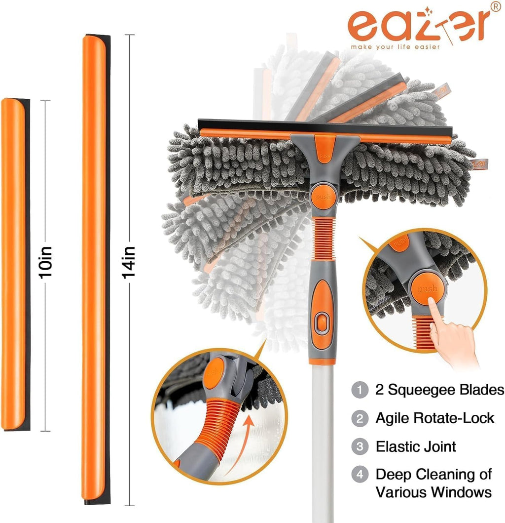 2-in-1 Window Cleaner Tool, 64'' Window Squeegee for Home, Window Cleaning Squeegee Kit with Telescopic Pole, Window