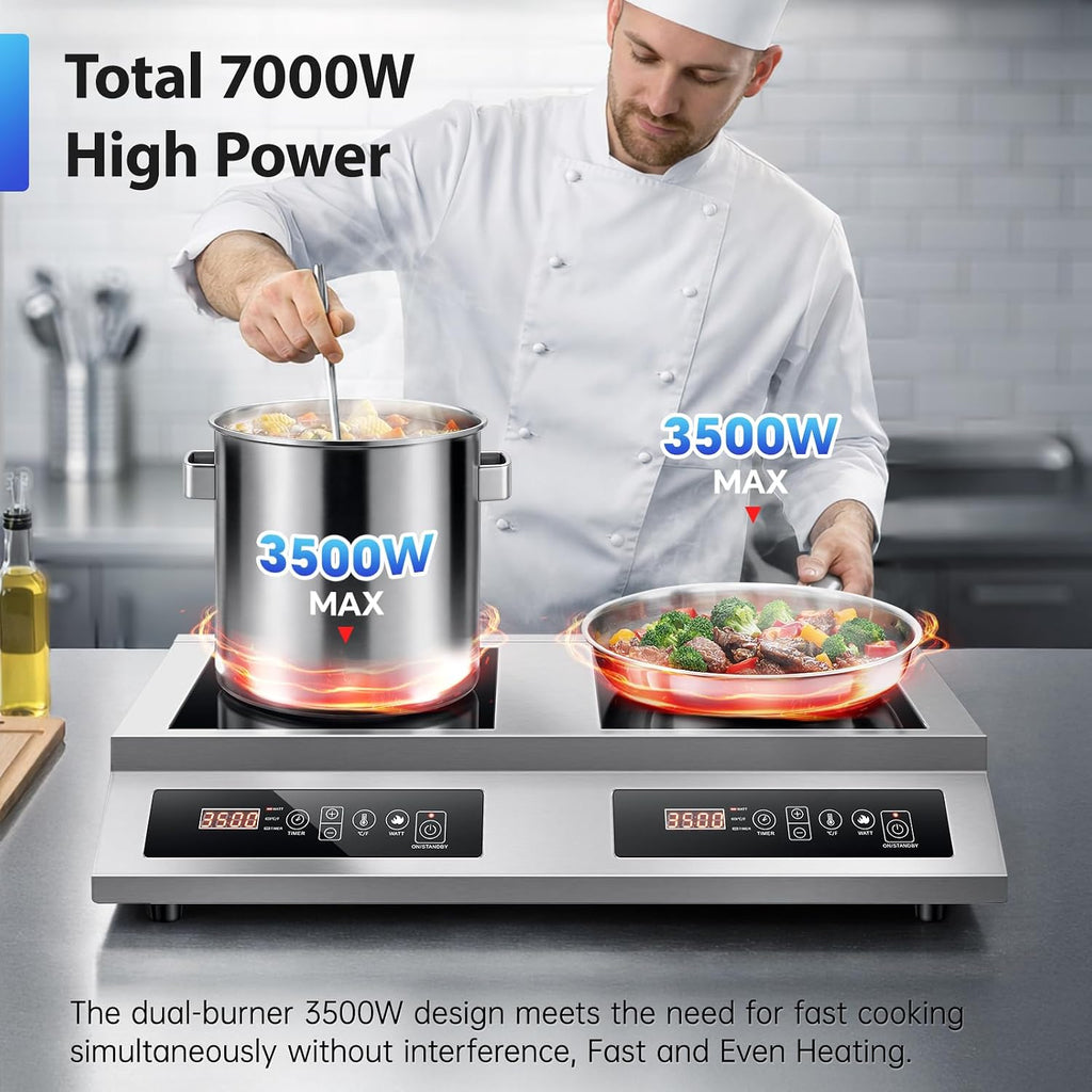 7000W Commercial Double Induction Cooktop Countertop