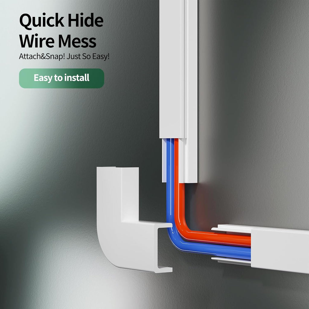 Cord Hider for TV on Wall, White, 212.6in, 15× L14.2in W0.59 H0.4in | Small Cord Covers for 1-2 Wires on Wall