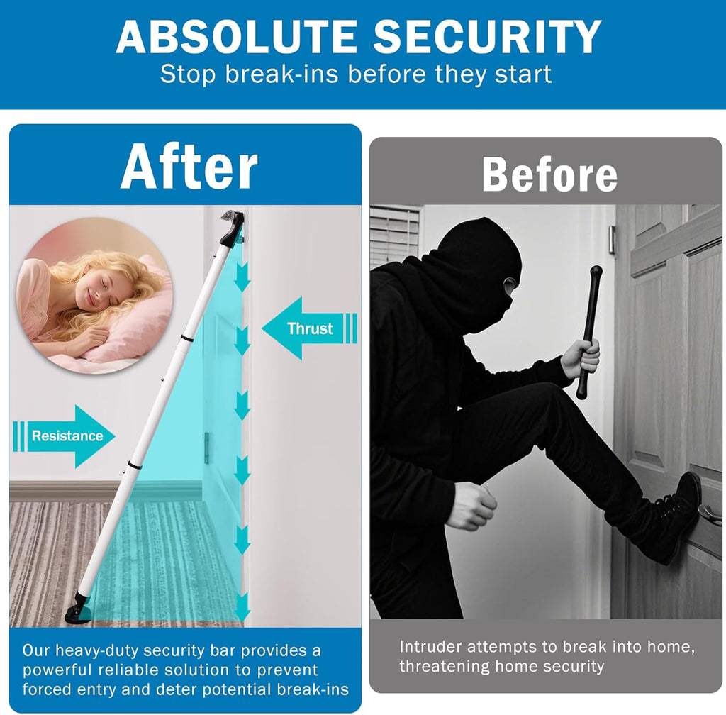 Heavy Duty Sliding Door Security Bar, Adjustable 23"-47" Security Window Stopper Jammer for Home & Travel, Door Lock