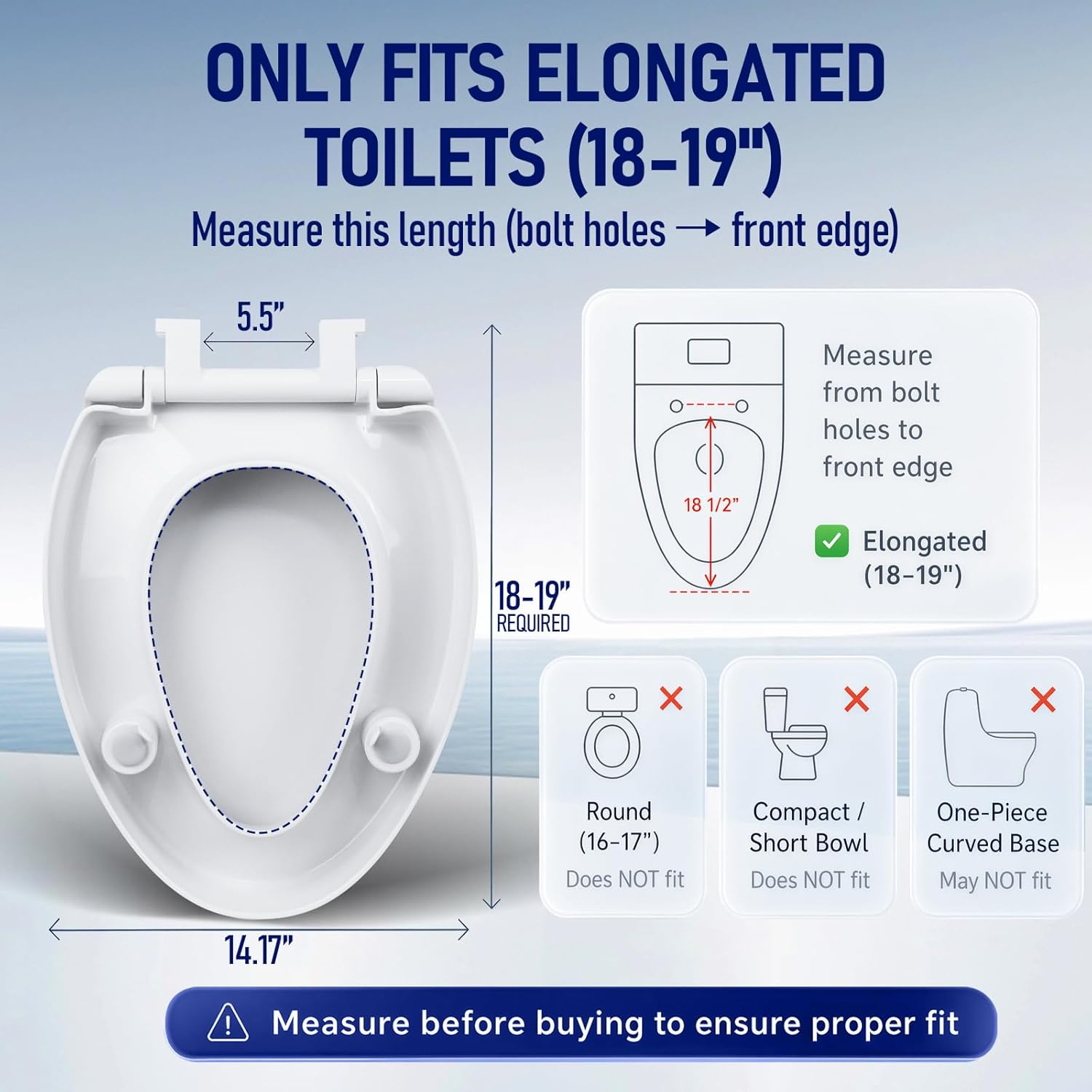 Raised Toilet Seat 3 Inch for Standard Elongated Toilets 18–19 Inch Bowl Length, Not Compatible with Round or