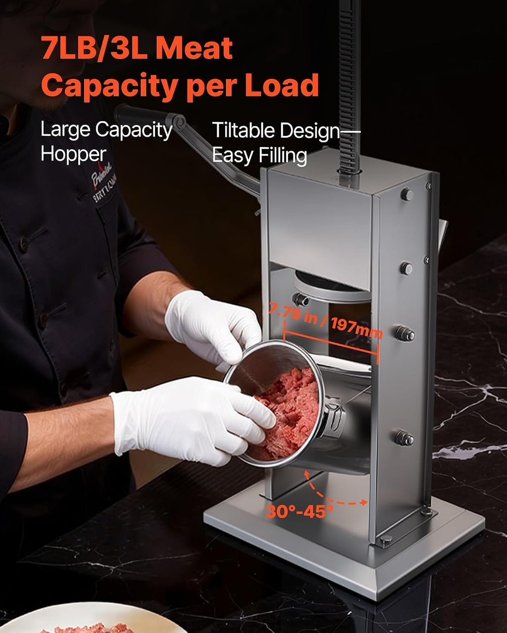 Manual Sausage Stuffer, 7 LBS / 3 L Vertical Meat Stuffer, Heavy Duty Sausage Casing Meat Stuffing Machine