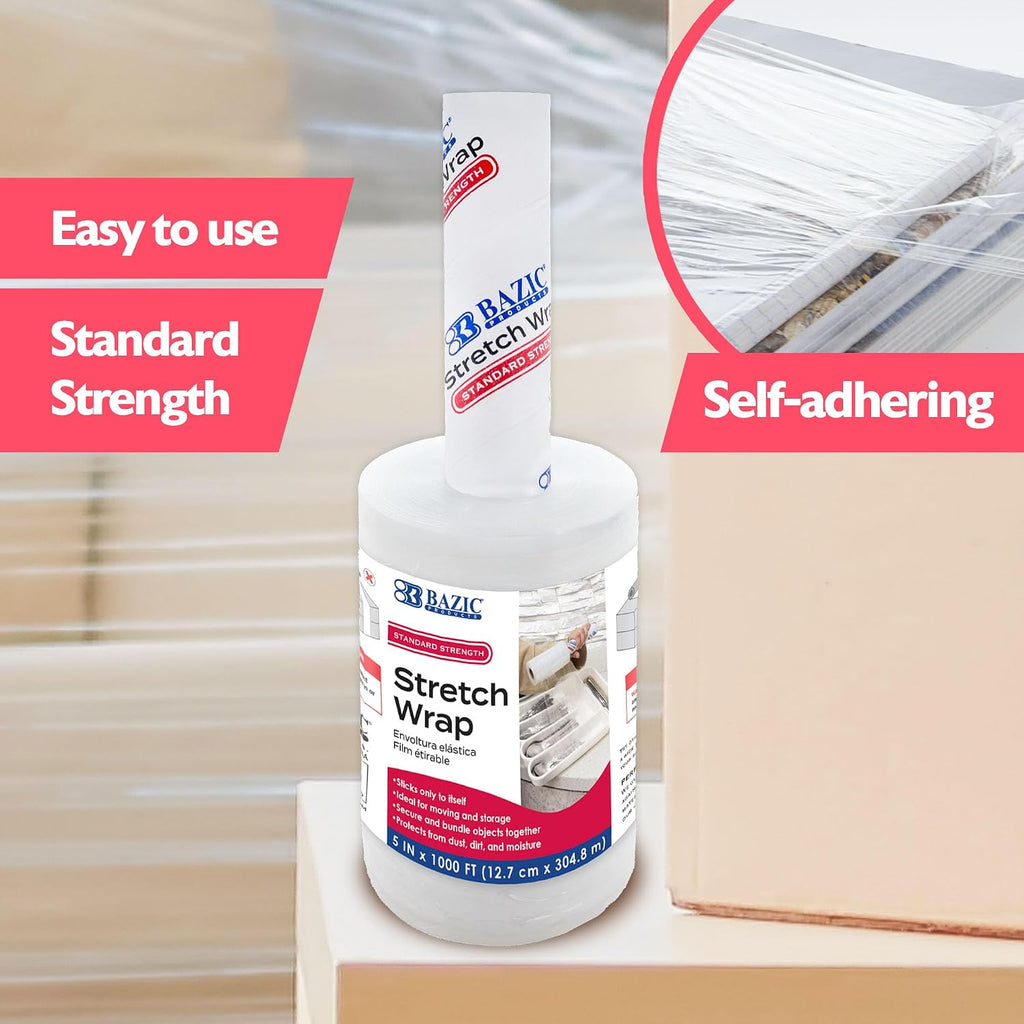 Clear Stretch Wrap Film with Handle, 5 in x 1000 Ft