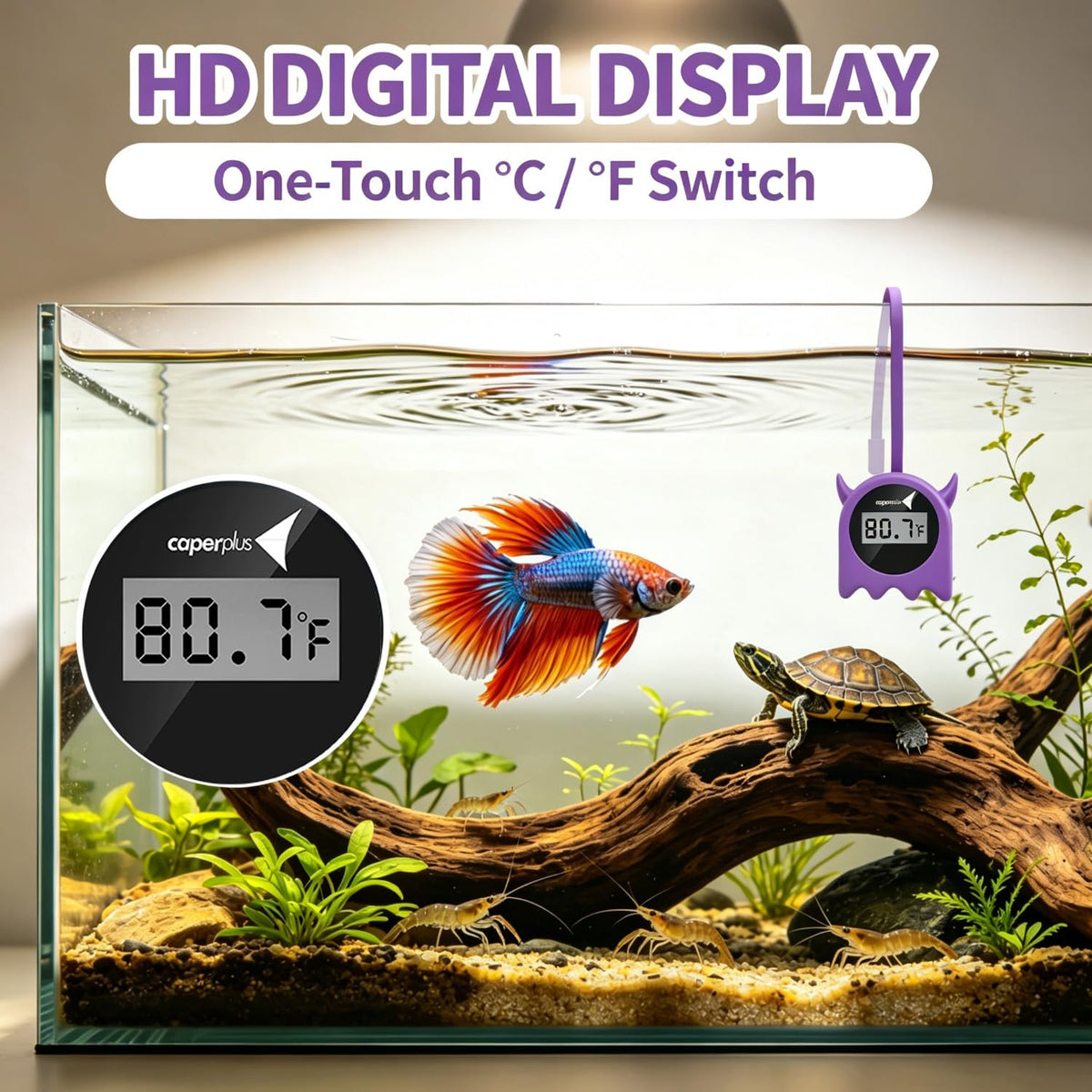 Aquarium Thermometer Flexible fold Hang on Fish Tank Thermometer