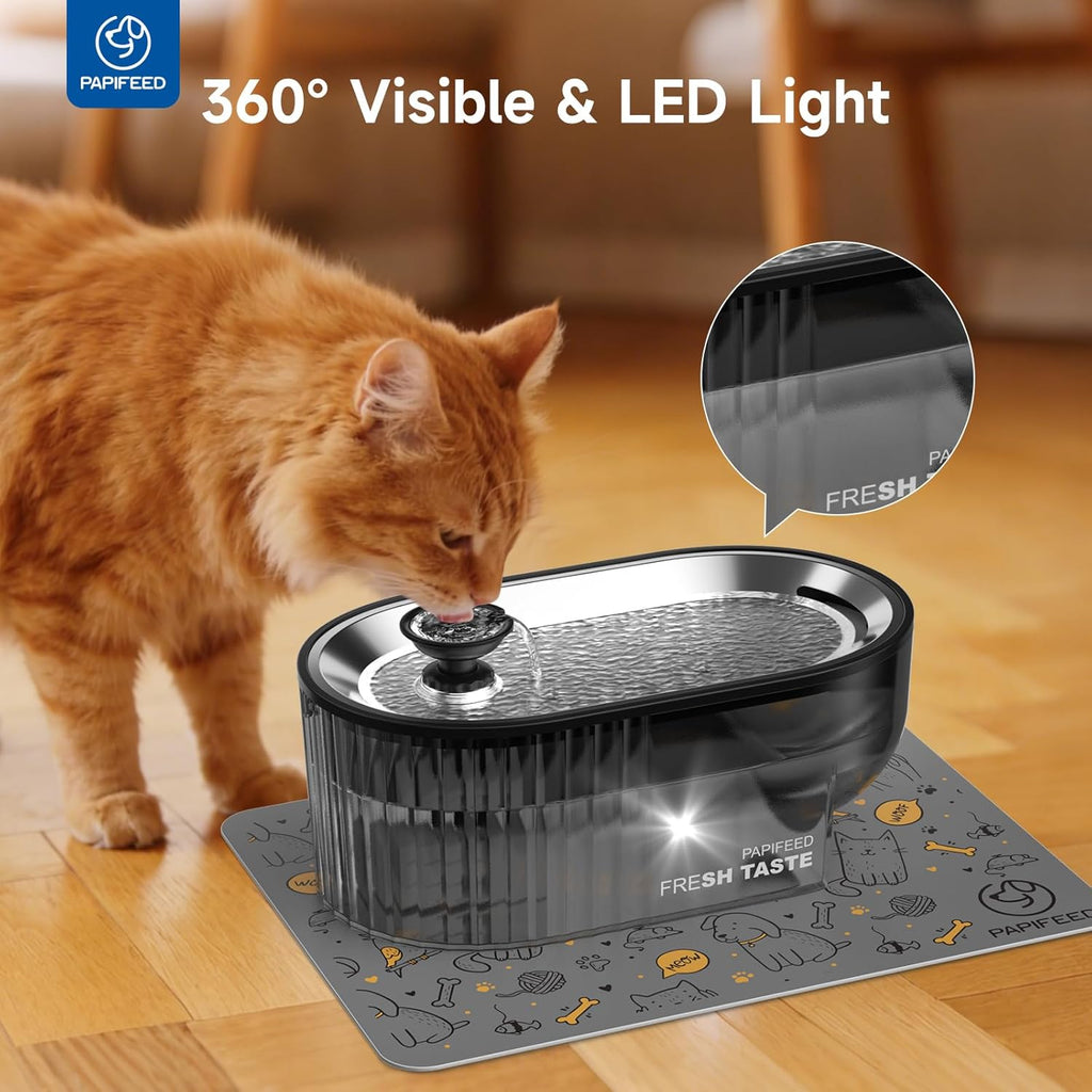 Automatic Cat Feeder and Water Fountain Stainless Steel, Auto Cat Food & Water Dispenser, Quiet Pet Drinking Fountain