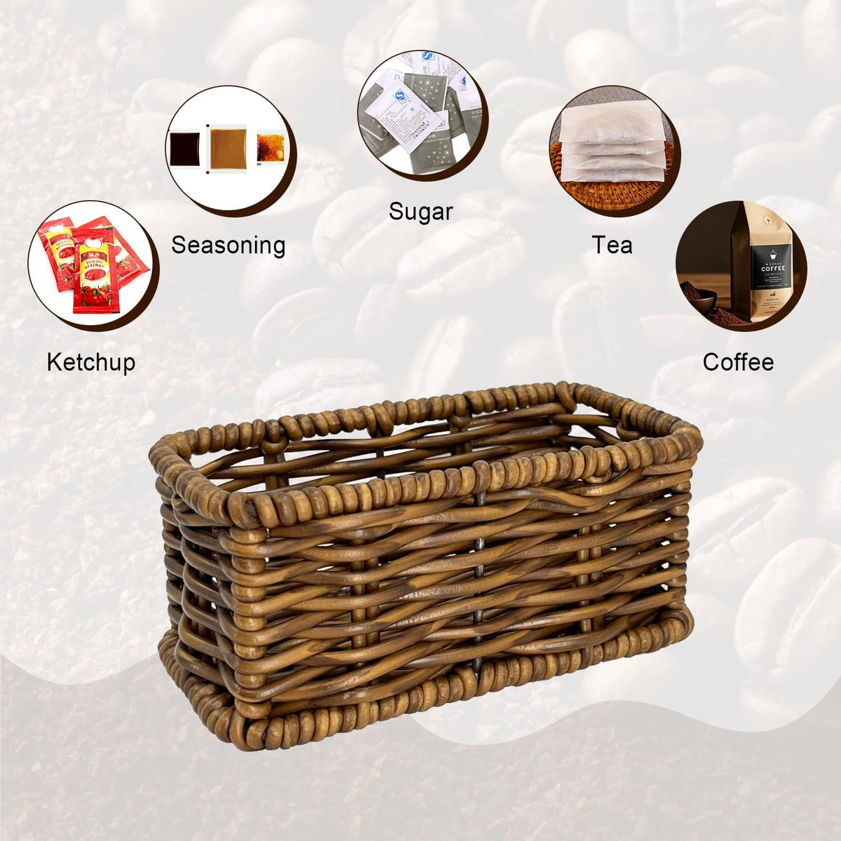 Sugar Packet Holder 4.9in Rattan-Style for Coffee Bar