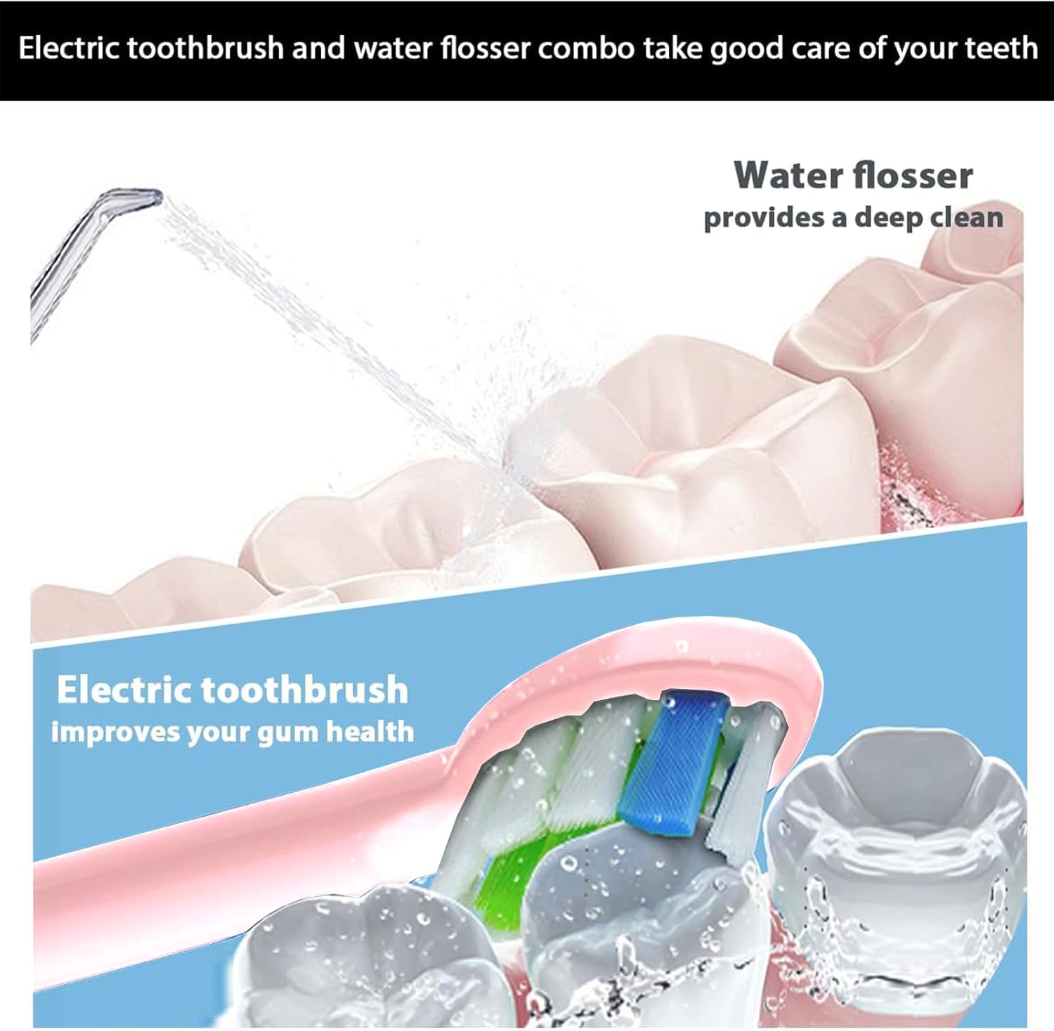 2-1 Oral Clean Kit- Water Dental flosser & Electric Toothbrush Combo- Brushing & Flossing- for Teeth Cleaning and Gum