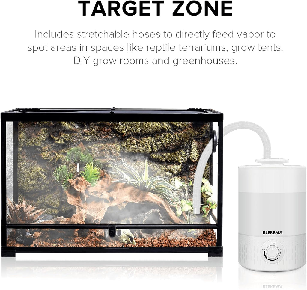 No Leak Reptile Fogger Humidifiers Mister for Reptile Tank, 3L Top-Fill Terrarium Humidifier with Hose - Ideal for