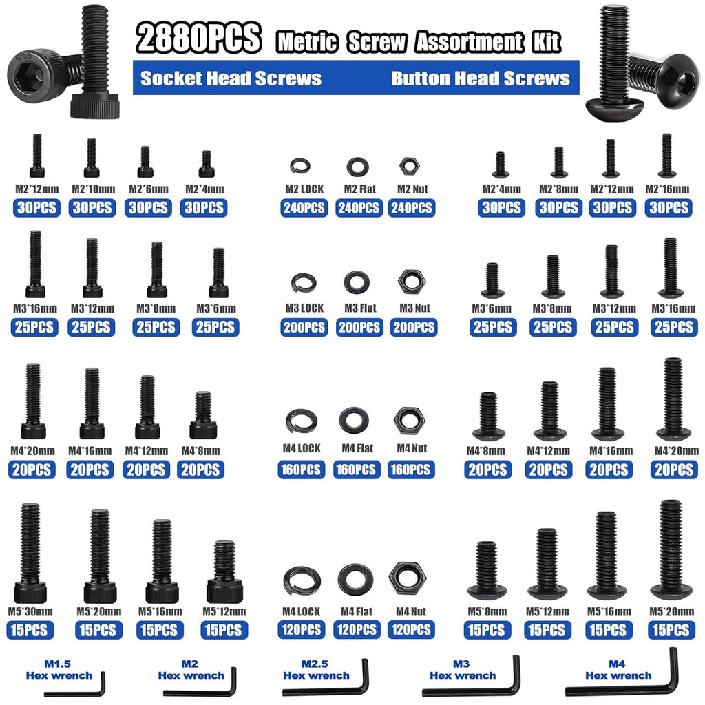 3160PCS Metric Flange Bolt Assortment Kit,Nuts and Bolts Assortment Kit M2 M3 M4 M5 M6x1.0 M8x1.25 M10x1.5
