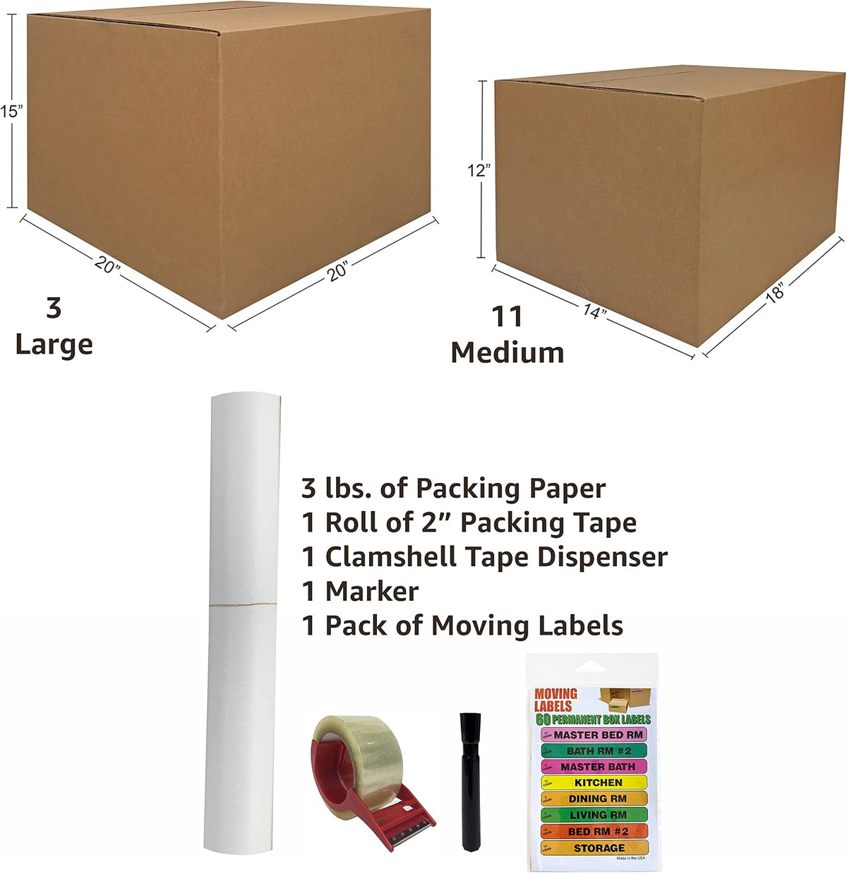 Uboxes Moving Boxes 1 Room Bigger Moving Kit - 14 Boxes Plus Supplies & Tape, Brown Kraft