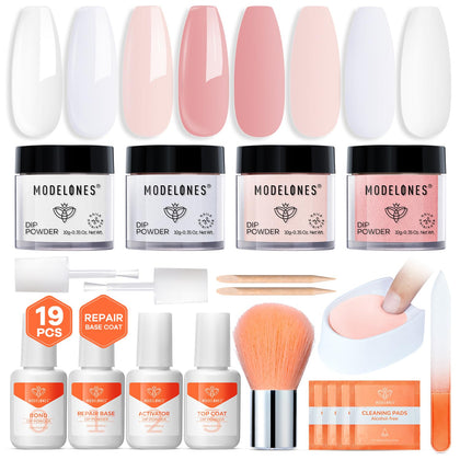 Dip Powder Nail Kit, 4 Colors Clear Nude White Pink