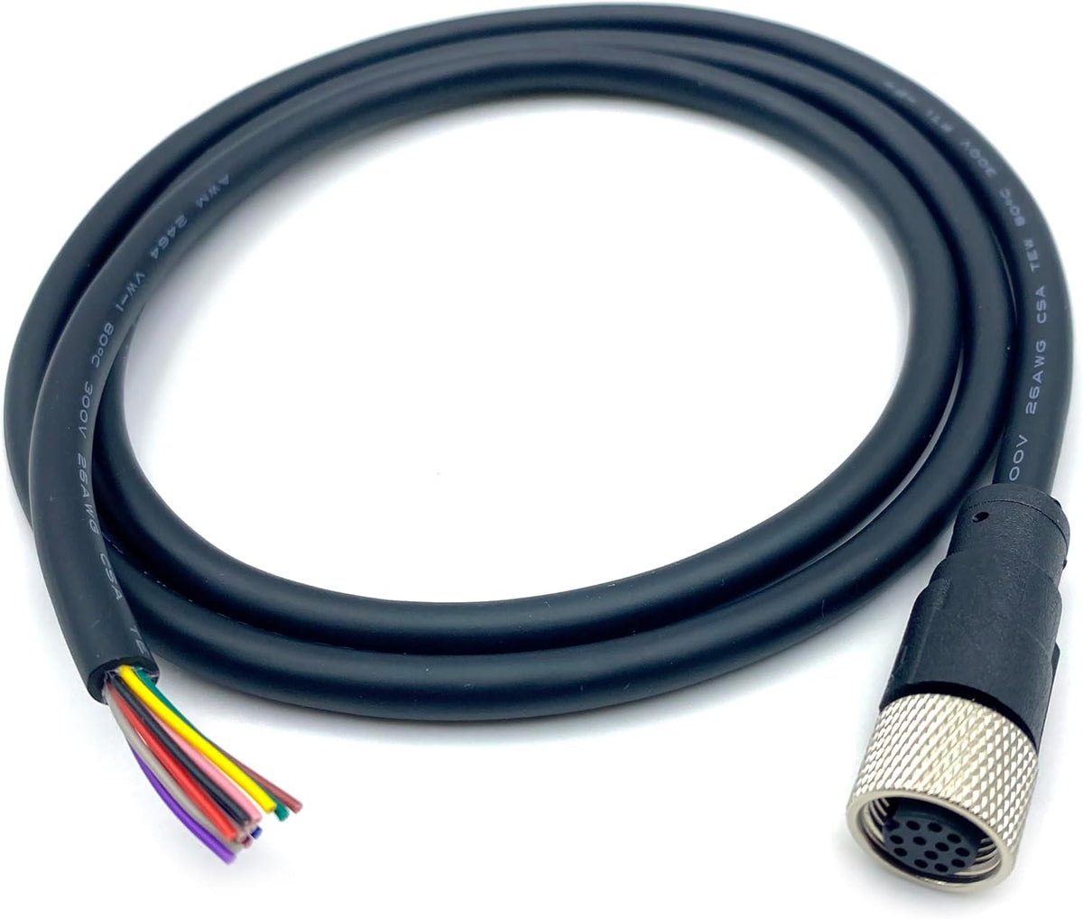 M12 12 Pin Female Connector Cable, A Code Straight Aviation Plug Electrical Cable PVC Industrial Molded Unshielded Cable AWG26（1Meter）
