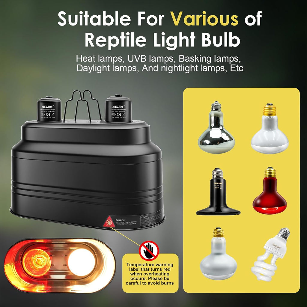 Dual Reptile Light Fixture, Max 160W Each Heat Lamp Fixture with Separate Switches, Fits Reptile Light/Heat Lamp/UVB