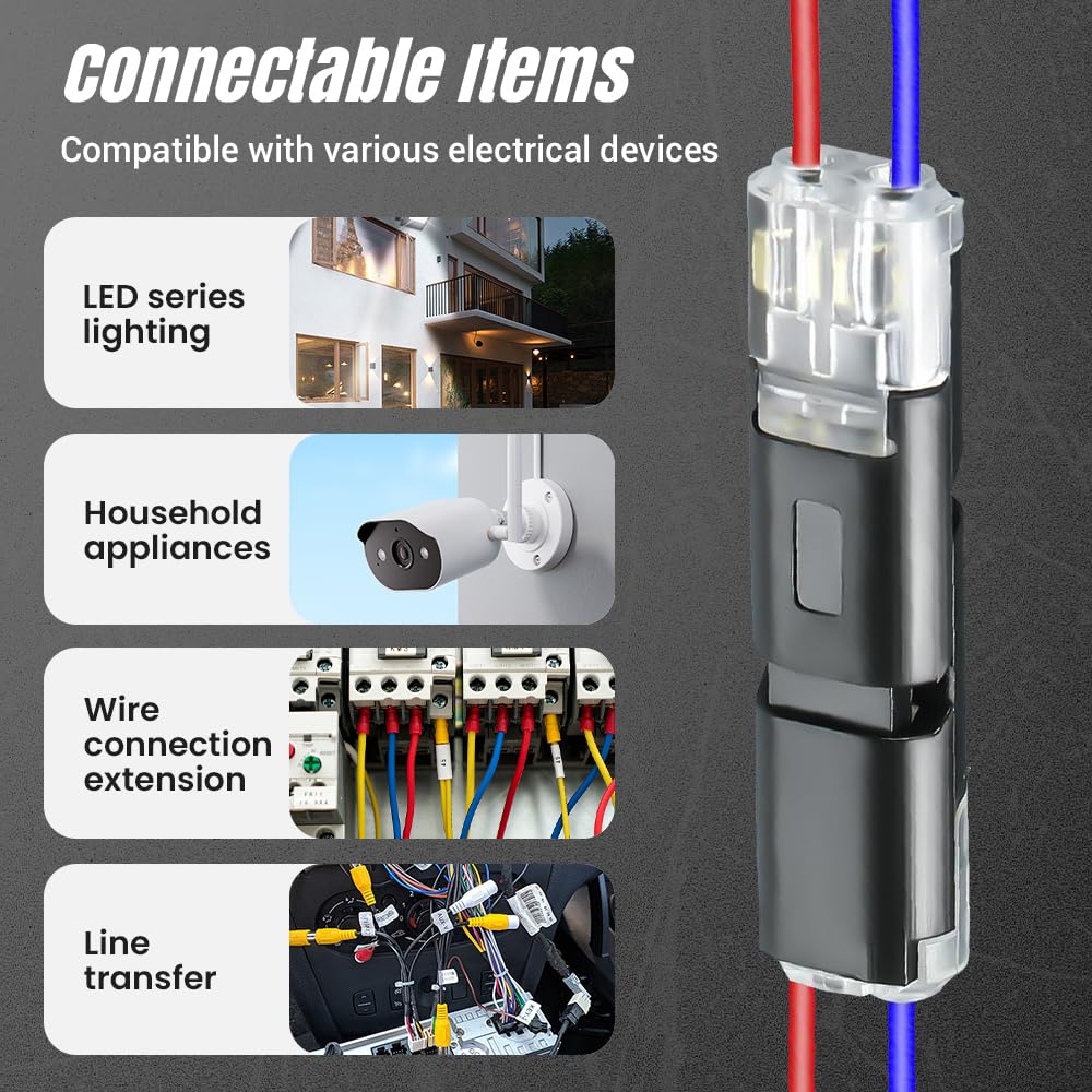 Double Wire Plug in Connector with Locking Buckle, Flame Retardant Locking Wire Quick Connectors, Suitable for